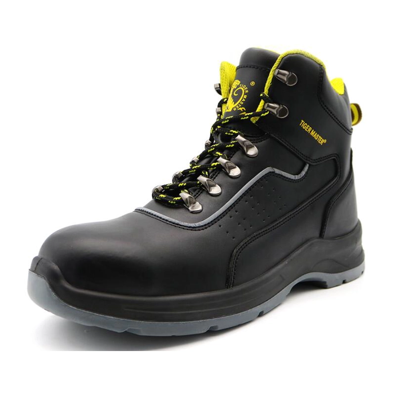 China TM2103 new black leather non slip steel toe puncture proof industrial safety boots S1P manufacturer