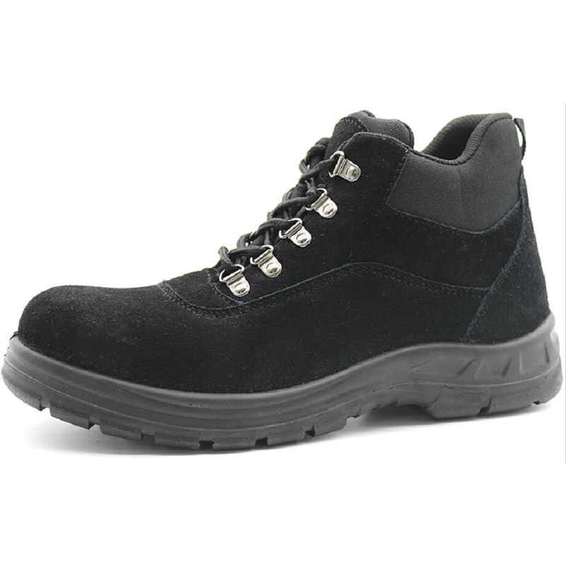 China TM3018 PU injection anti slip oil proof steel toe suede leather safety shoes black manufacturer