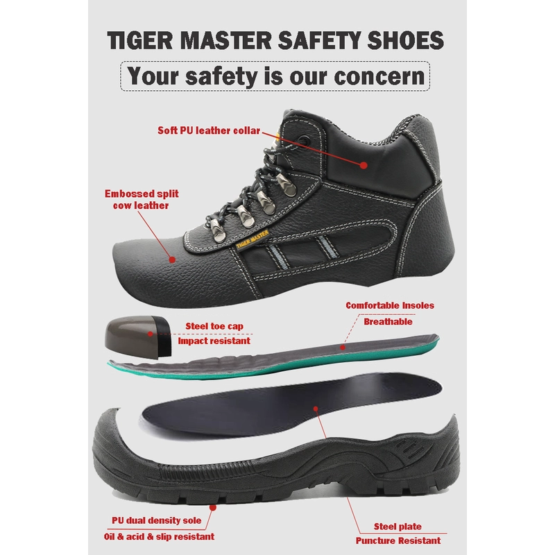 China TM3019 tiger master anti slip puncture proof wide steel toe cap safety shoes industrial manufacturer