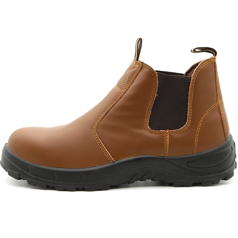 China TM3021 Brown leather anti slip steel toe prevent puncture fashion safety shoes without laces manufacturer