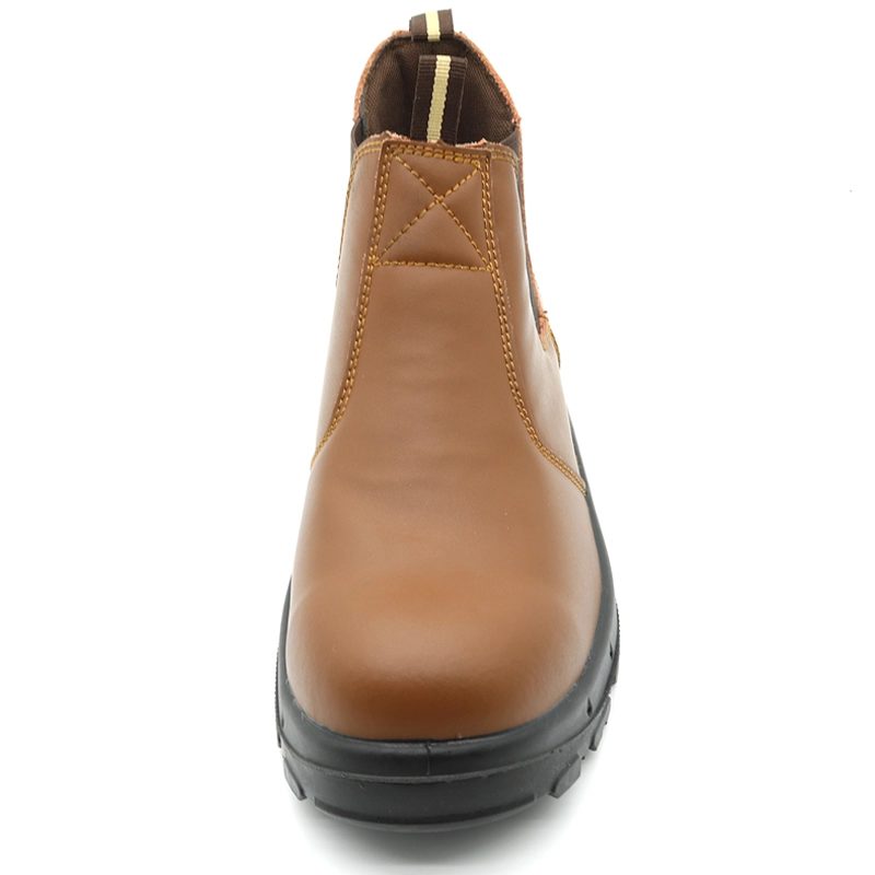China TM3021 Brown leather anti slip steel toe prevent puncture fashion safety shoes without laces manufacturer