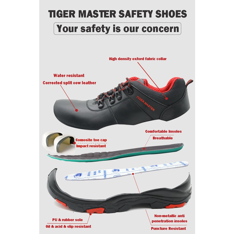 China TM108L Antislip hittebestendige lekvrije olieveld zachte rubberen werkschoenen composiet neus fabrikant