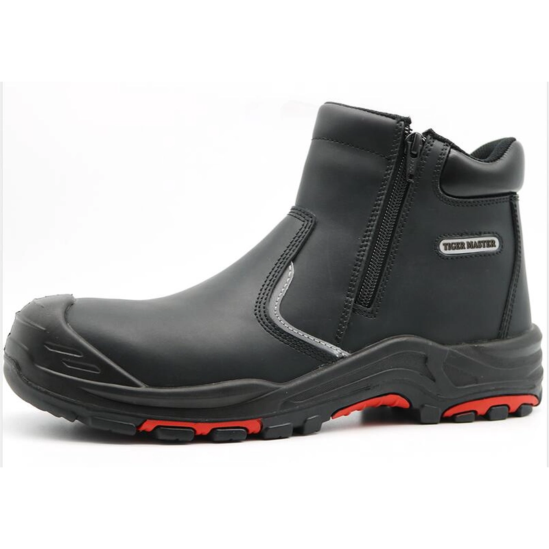 China TM7004 black leather oil water resistant steel toe prevent puncture men safety shoes without lace manufacturer