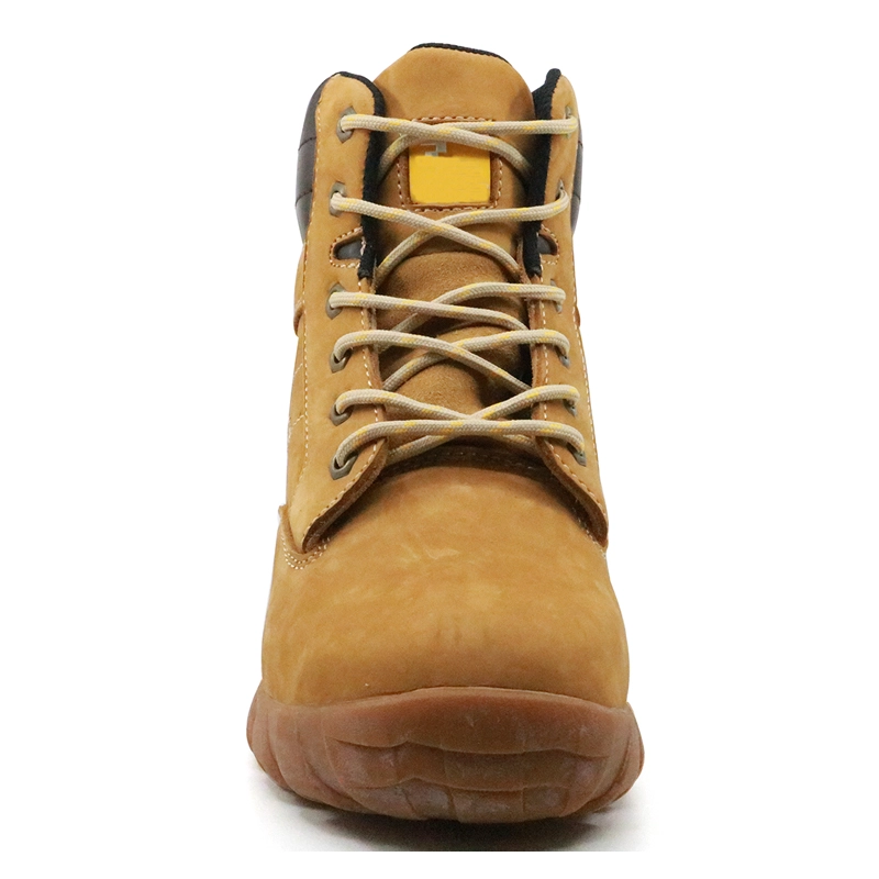 China TMC011 yellow nubuck leather rubber sole safety boots with steel toe manufacturer