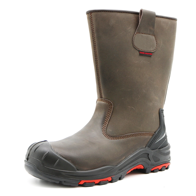 China W1020 Oil water resistant anti slip puncture proof leather high rigger boots composite toe manufacturer