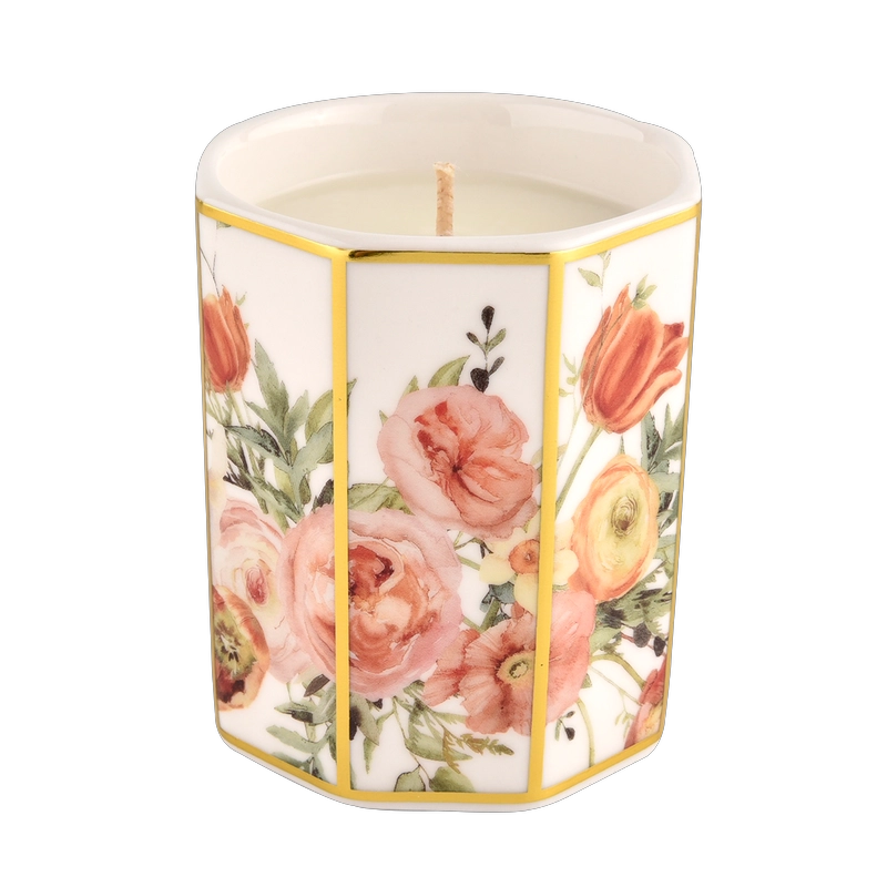 Luxury natatanging hexagon luxury walang laman na ceramic candle jars para sa kasal