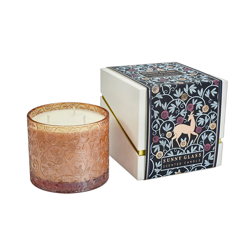 Wholesale blue tibetan antelope pattern glass candle holder packaging box gift box