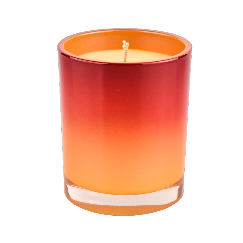 Großhandelskerzenglas aus rotem Glas mit orangefarbenem Farbverlauf und Sprühfarbe für die Kerzenherstellung