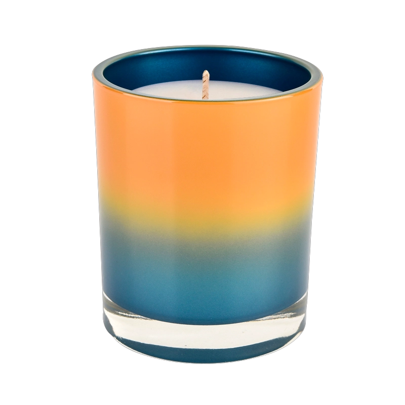 Kerzenbehälter aus Glas mit geradem Rand im Großhandel, blaue Farbverlauf-Orange-Dekoration