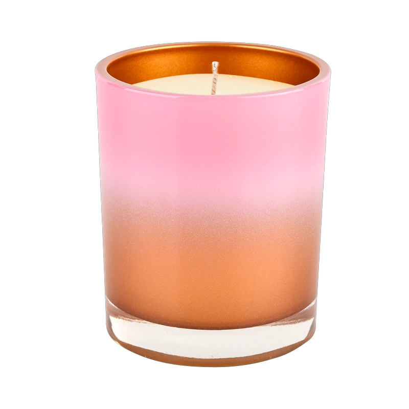 Luxuriöser, maßgeschneiderter Kerzenbehälter aus Glas mit geradem Rand in Orange und Rosa im Großhandel