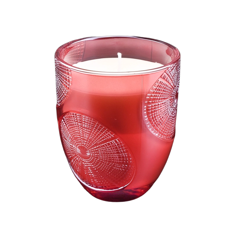 Wholesale ring pattern red glass candle jar for candle making