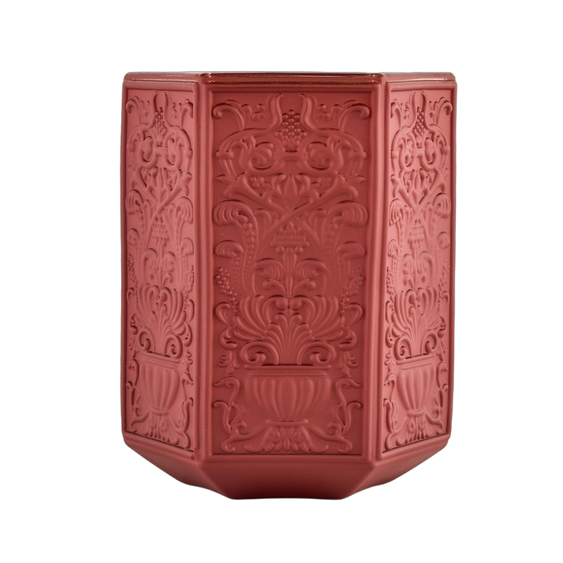 Luxury custom baroque gold-plated red european style glass candle jar