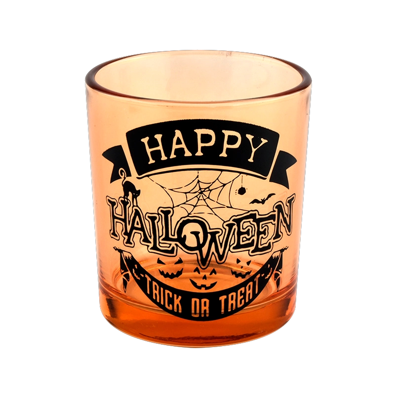 Barattoli di candele in vetro con graffiti arancioni di Halloween all'ingrosso decorati per le vacanze