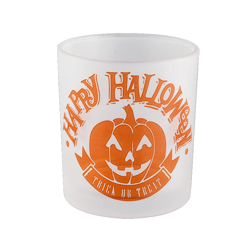 Barattoli di candela in vetro con motivo Halloween a forma di zucca smerigliata all'ingrosso