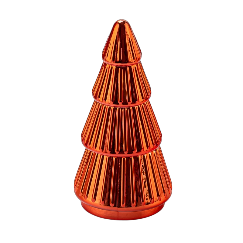 Popolare barattolo di candela in vetro elettroplato di albero di Natale con coperchio