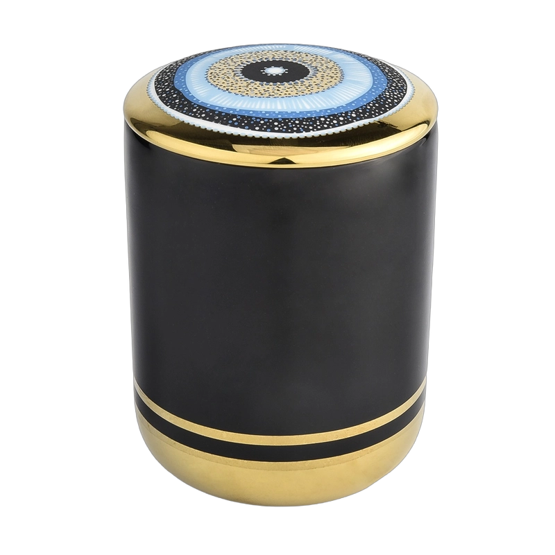 Nuovo barattolo di candele in stile blu turco con coperchio per la decorazione della casa