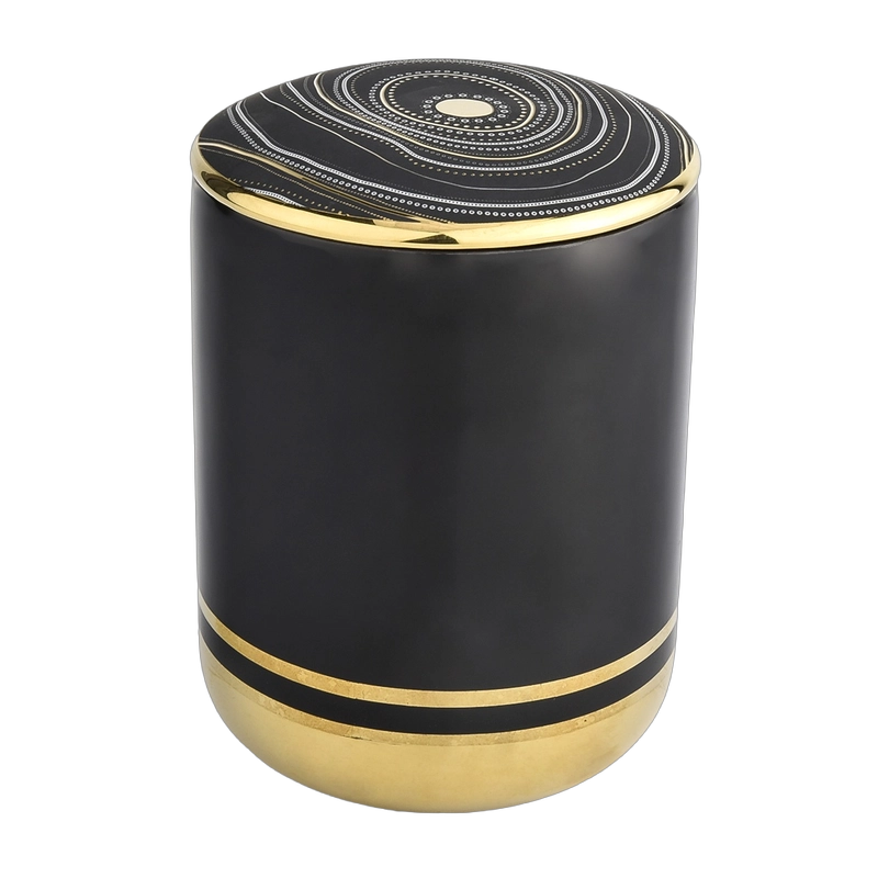 Jar candele in ceramica in oro nero personalizzato di lusso con coperchio per la decorazione