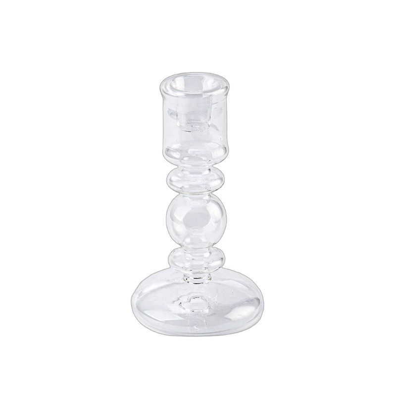 Bagong idinisenyong transparent na glass candlestick na may mahabang poste na hugis kandila na palamuti