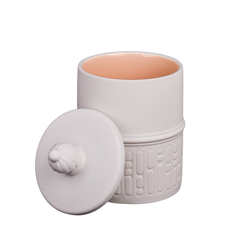 Customized purong puting glaze interior ceramic candle jar na may takip
