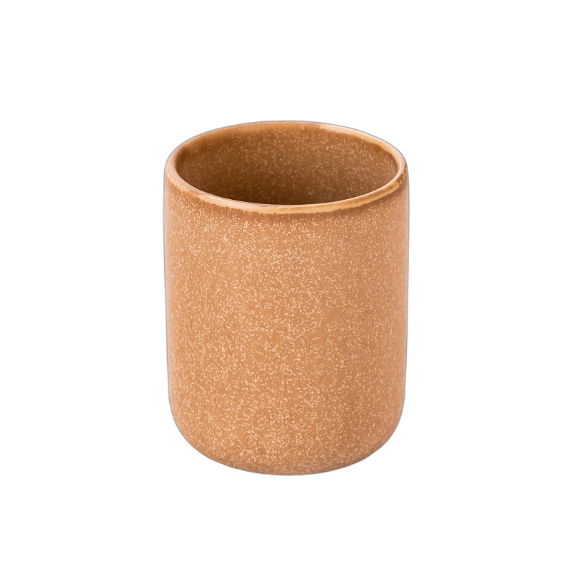 Pot de bougie en céramique de glaçure mouchetée de bronzage personnalisé en gros de qualité supérieure