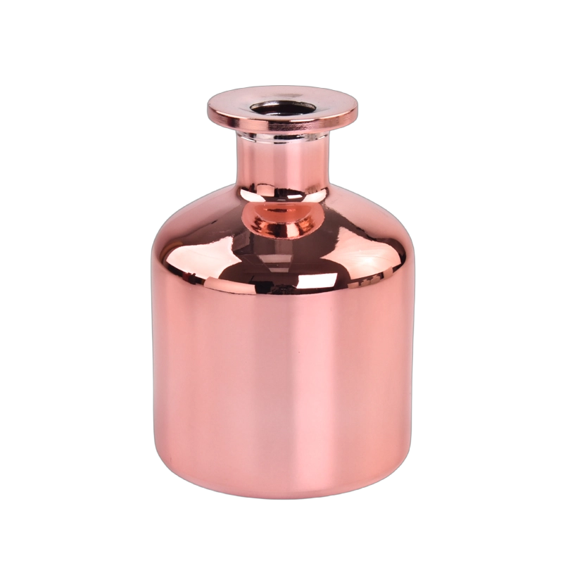 Botella difusora de láminas de oro rosa personalizada, botella de fragancia de vidrio de lujo