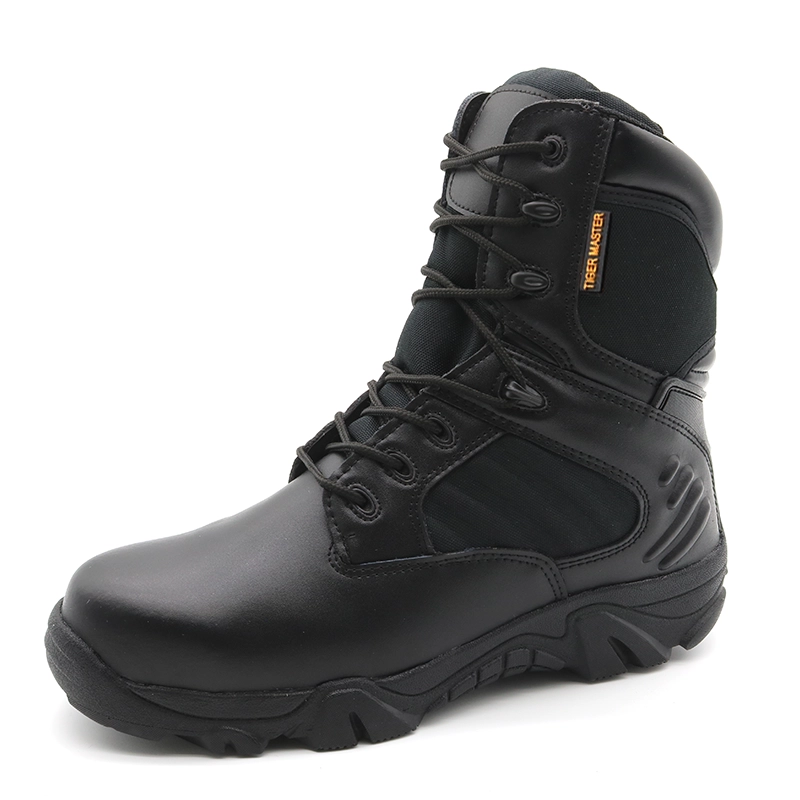 China TM123 Anti slip rubber sole black leather steel toe tactical military army shoes manufacturer