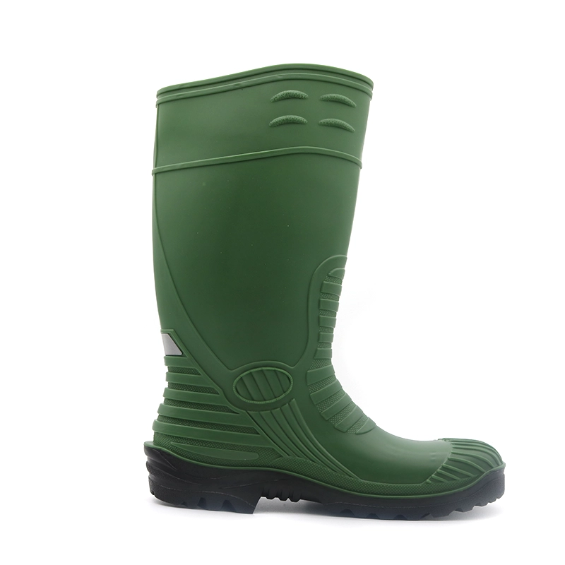 China GB05 Oil acid alkali resistant waterproof steel toe prevent puncture green pvc safety rain boots manufacturer