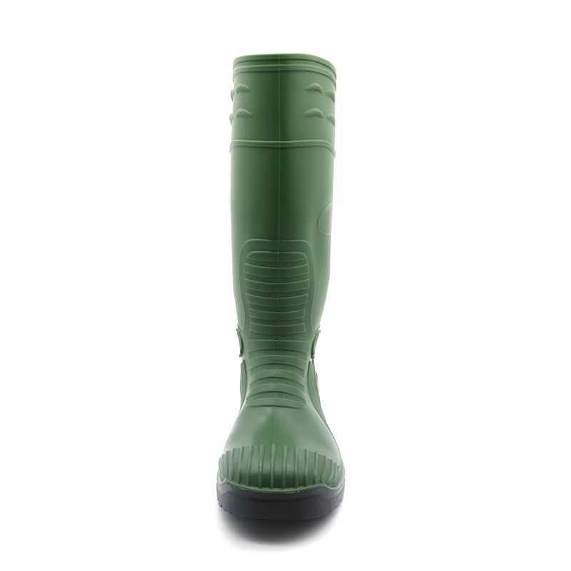 China GB05 Oil acid alkali resistant waterproof steel toe prevent puncture green pvc safety rain boots manufacturer
