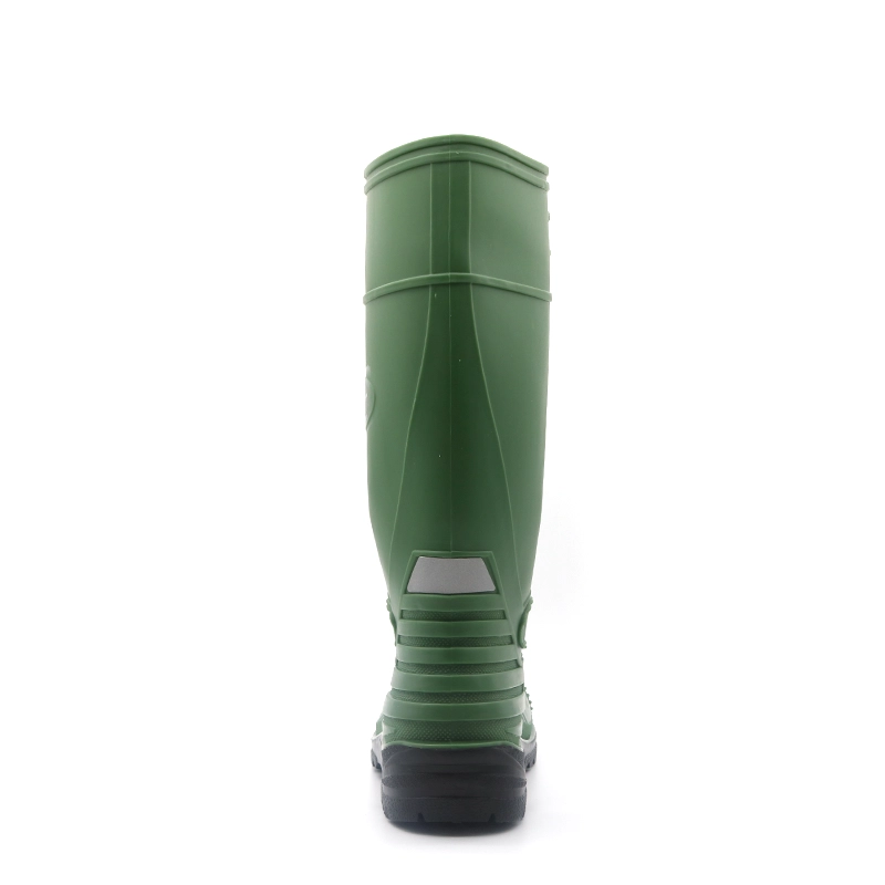 China GB05 Oil acid alkali resistant waterproof steel toe prevent puncture green pvc safety rain boots manufacturer