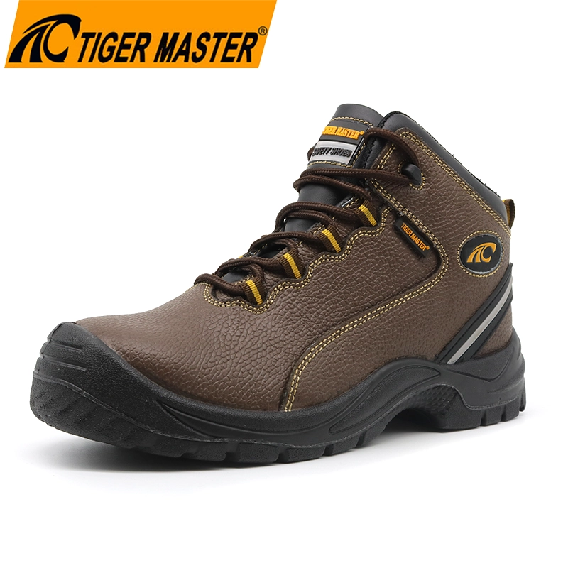 China TM016 Anti slip oil resistant pu sole puncture proof men brown leather safety shoes steel toe manufacturer