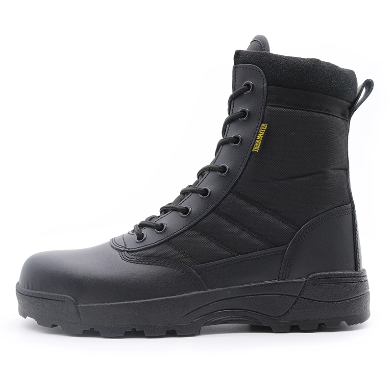 China TM132 antiderrapante sola de borracha preta couro de vaca biqueira de aço botas de caminhada ao ar livre do exército para homens fabricante