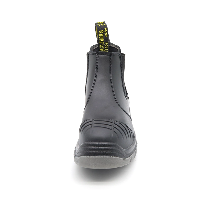 China TM062 Black cow leather anti slip pu sole steel toe safety shoes without laces for men manufacturer