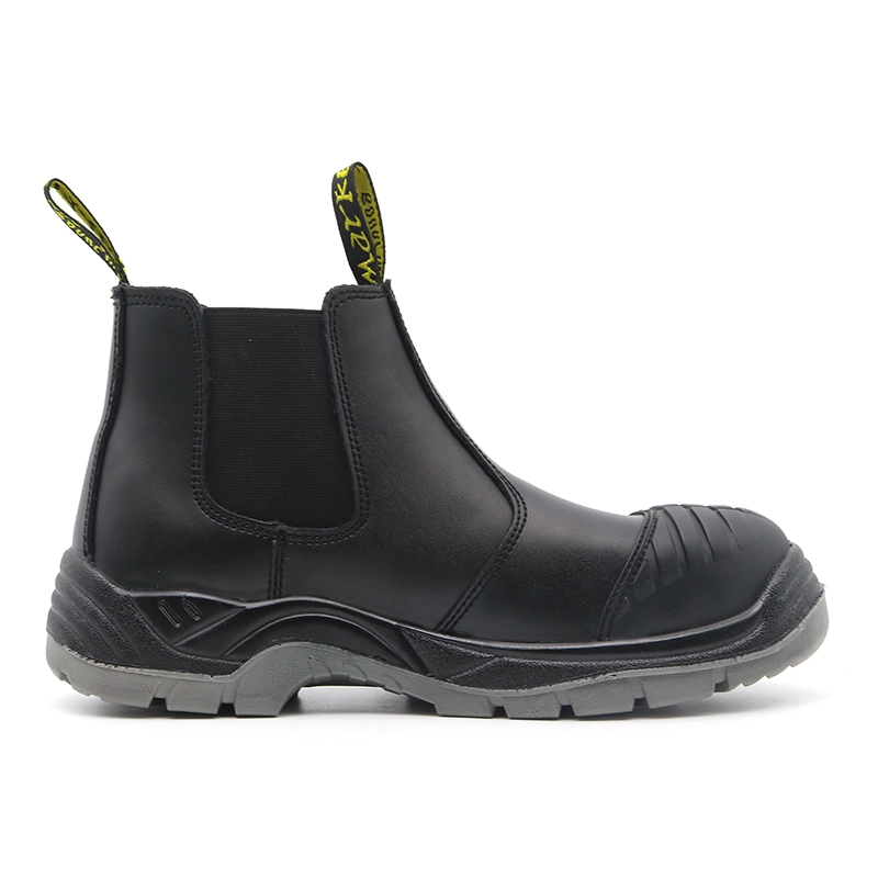 China TM062 Black cow leather anti slip pu sole steel toe safety shoes without laces for men manufacturer