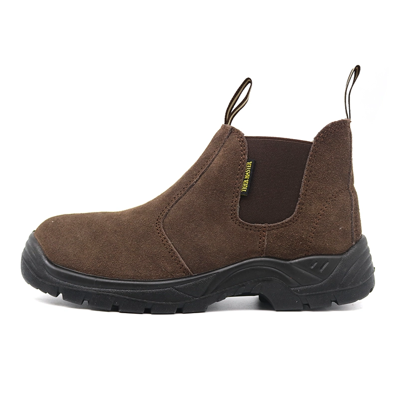 China TM033 Brown cow suede leather anti slip pu sole men non safety shoes without laces manufacturer