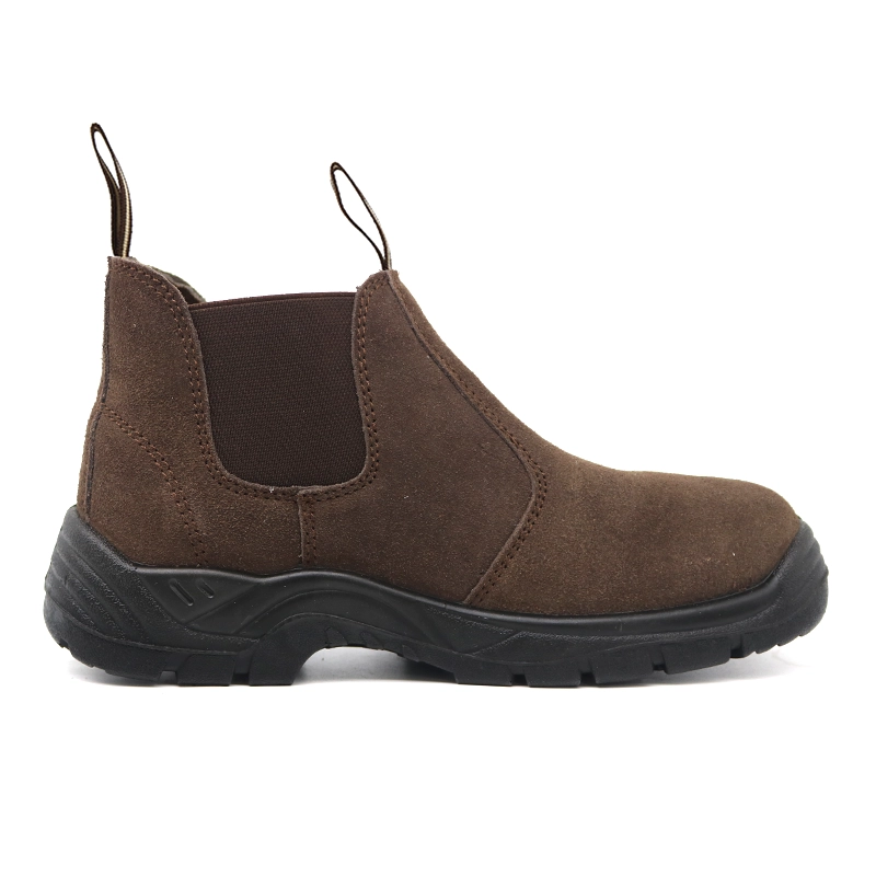 China TM033 Brown cow suede leather anti slip pu sole men non safety shoes without laces manufacturer
