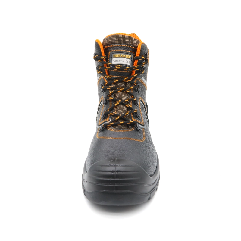 China TM116 PU rubber sole black cow leather oil gas industry safety shoes with steel toe manufacturer