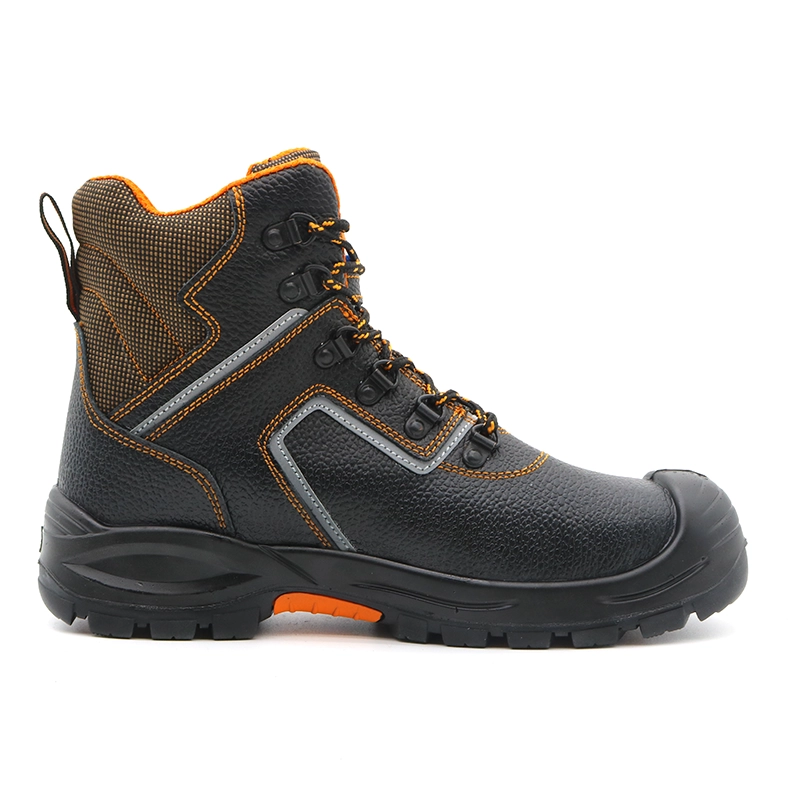 China TM116 PU rubber sole black cow leather oil gas industry safety shoes with steel toe manufacturer