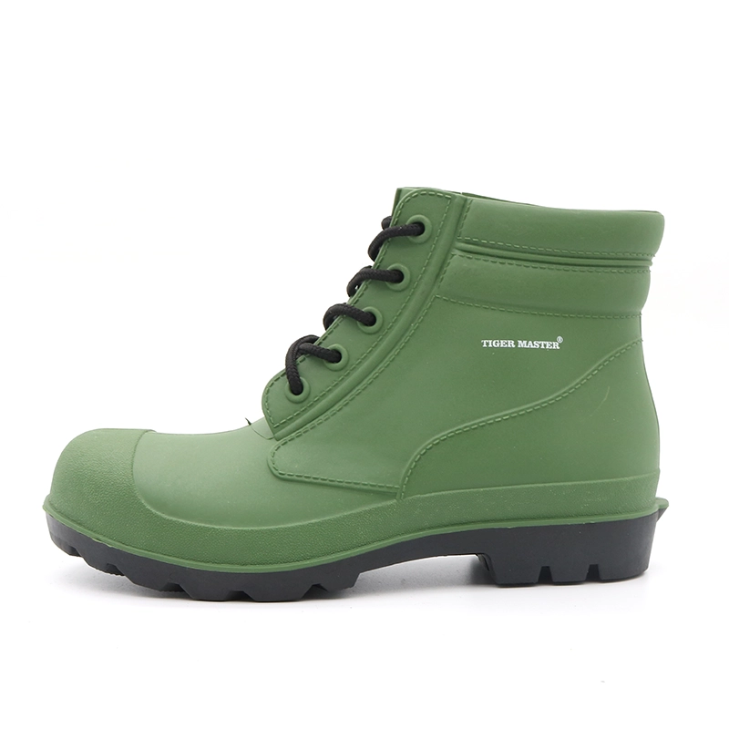 China GBA grüne, wasserdichte CE-Knöchel-PVC-Sicherheitsregenstiefel mit Stahlkappe Hersteller