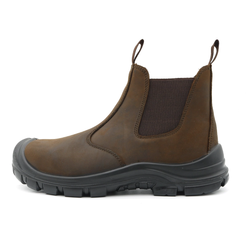 China TM160 Brown leather steel toe puncture proof men safety shoes without lace manufacturer