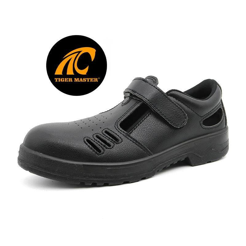 China TM075 Black leather anti slip steel toe summer safety shoes for men manufacturer
