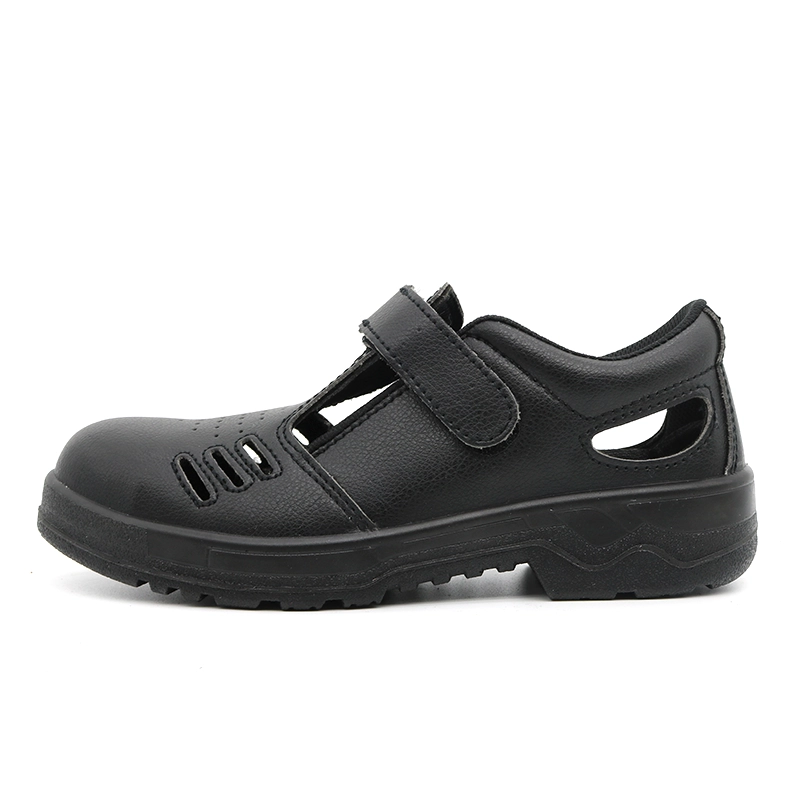China TM075 Black leather anti slip steel toe summer safety shoes for men manufacturer