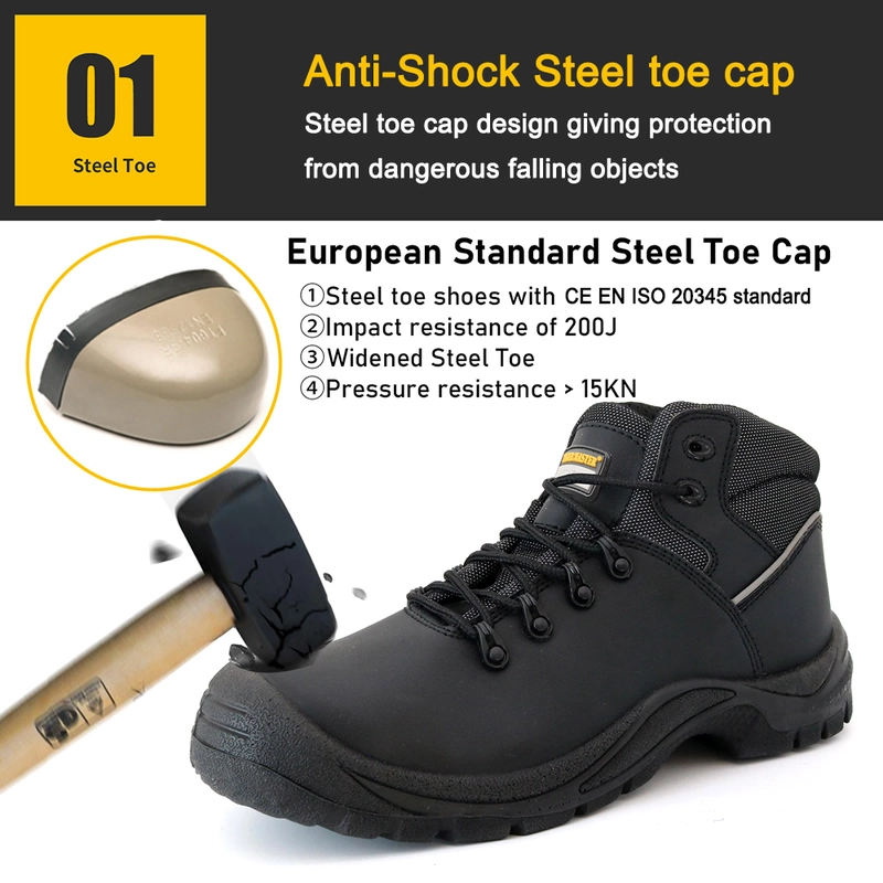 China TM087 Black steel toe anti puncture industrial safety boots manufacturer