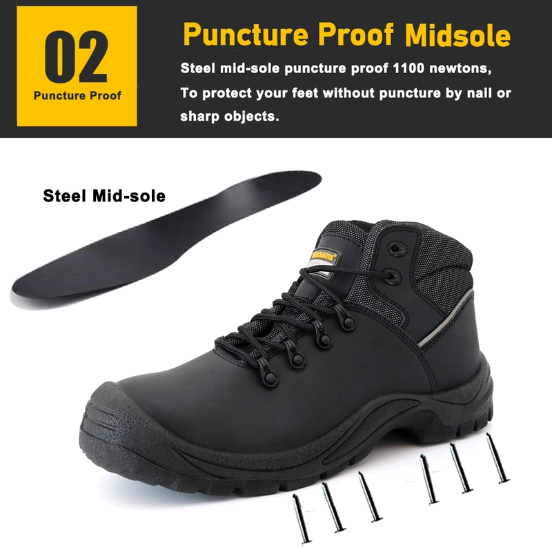 China TM087 Black steel toe anti puncture industrial safety boots manufacturer