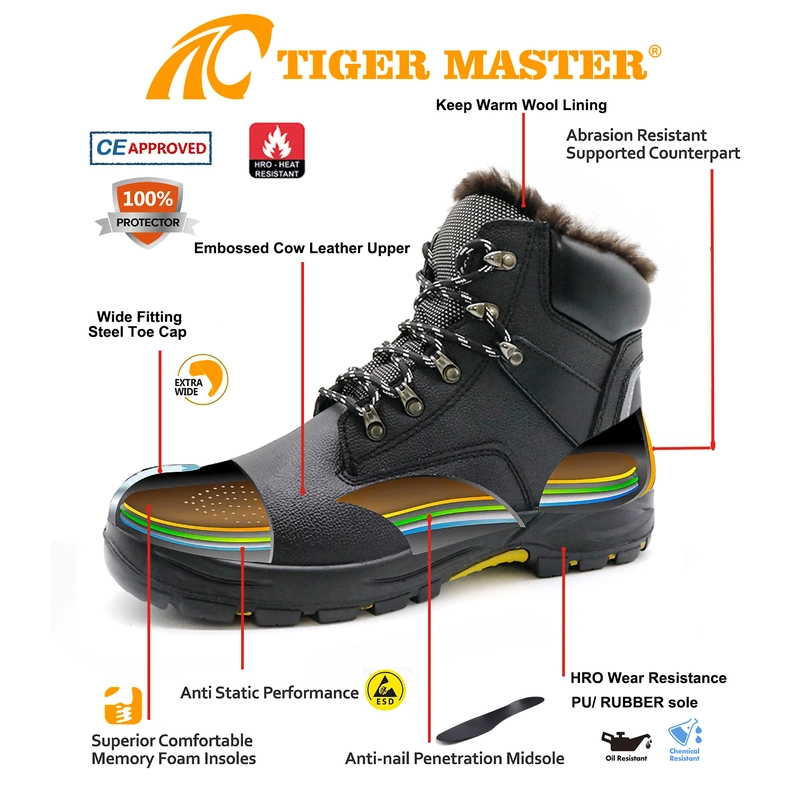 الصين TM3328 Black Steel Toe مضاد للبزل أحذية السلامة الشتوية للرجال الصانع