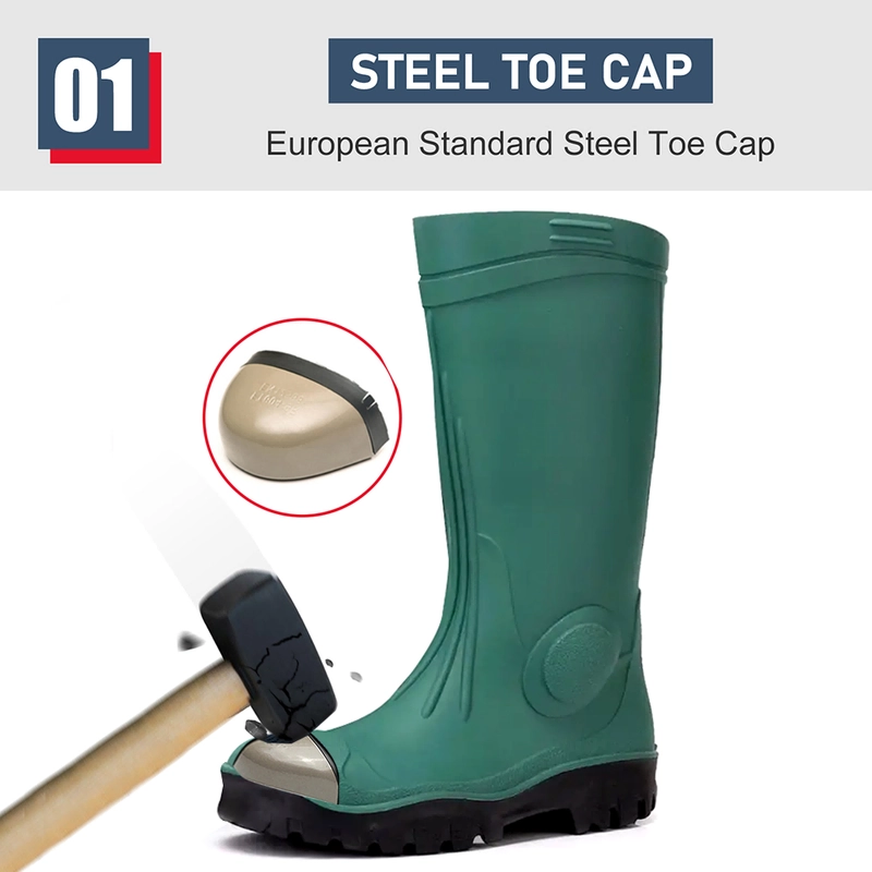 China GB39 Green PVC safety rain boots with steel toe manufacturer