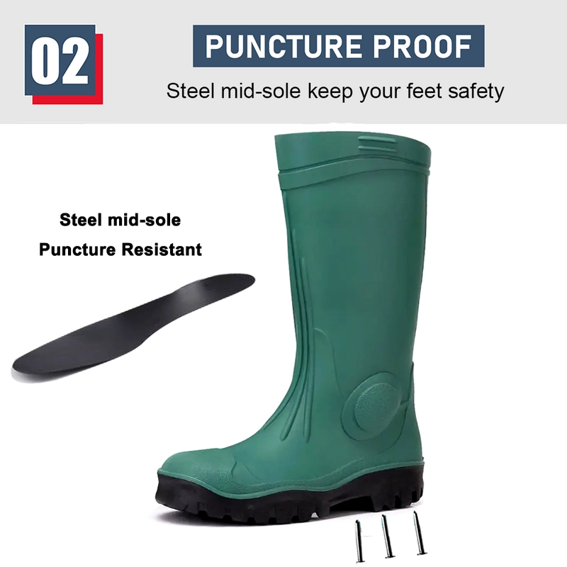 China GB39 Green PVC safety rain boots with steel toe manufacturer