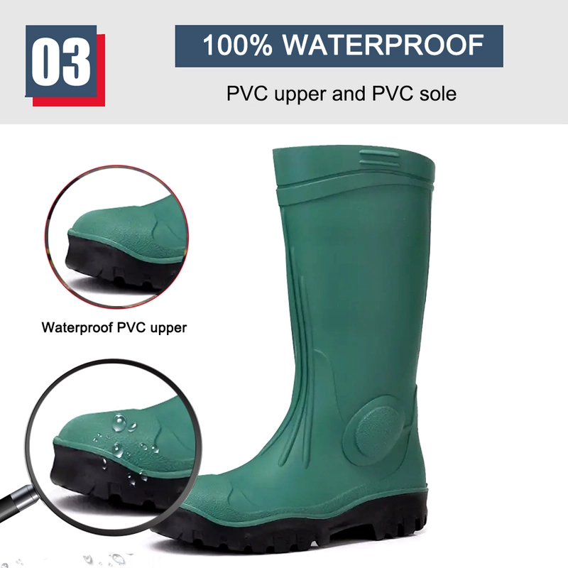China GB39 Green PVC safety rain boots with steel toe manufacturer