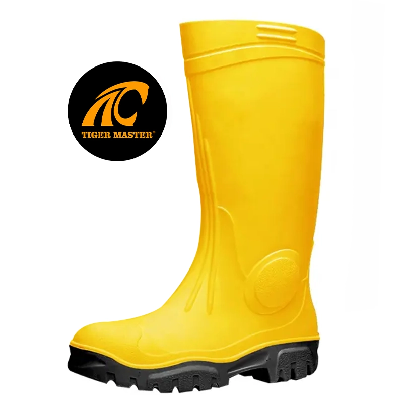 China GB39 Yellow PVC safety rain boots with steel toe manufacturer