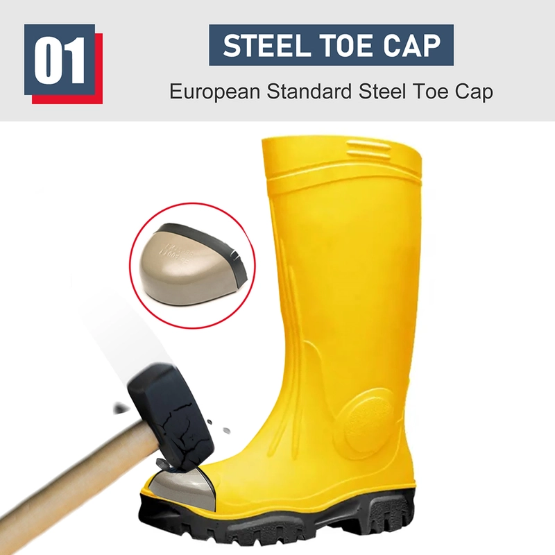 China GB39 Yellow PVC safety rain boots with steel toe manufacturer