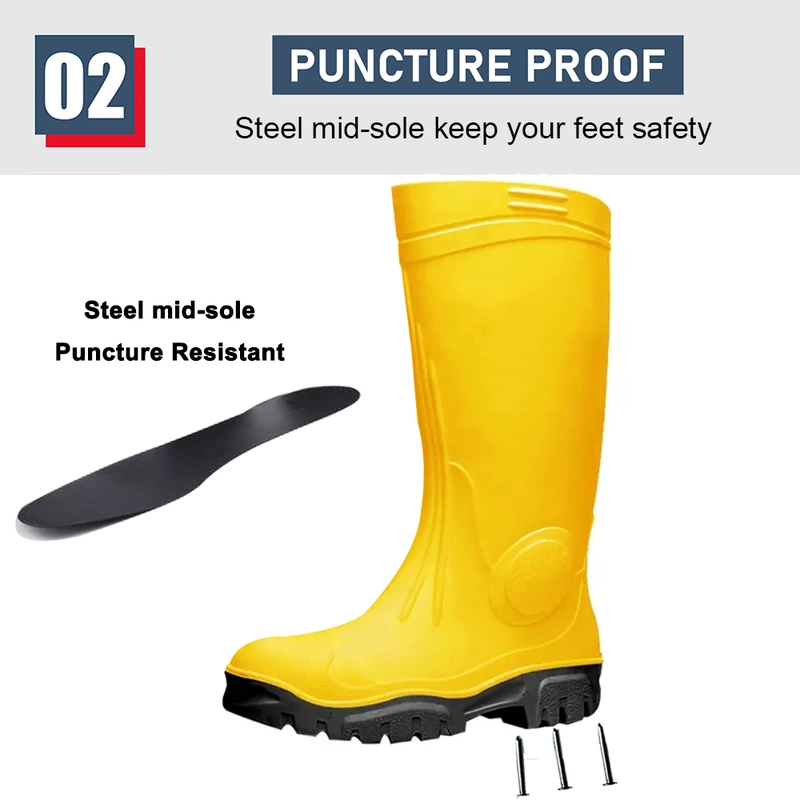 China GB39 Yellow PVC safety rain boots with steel toe manufacturer